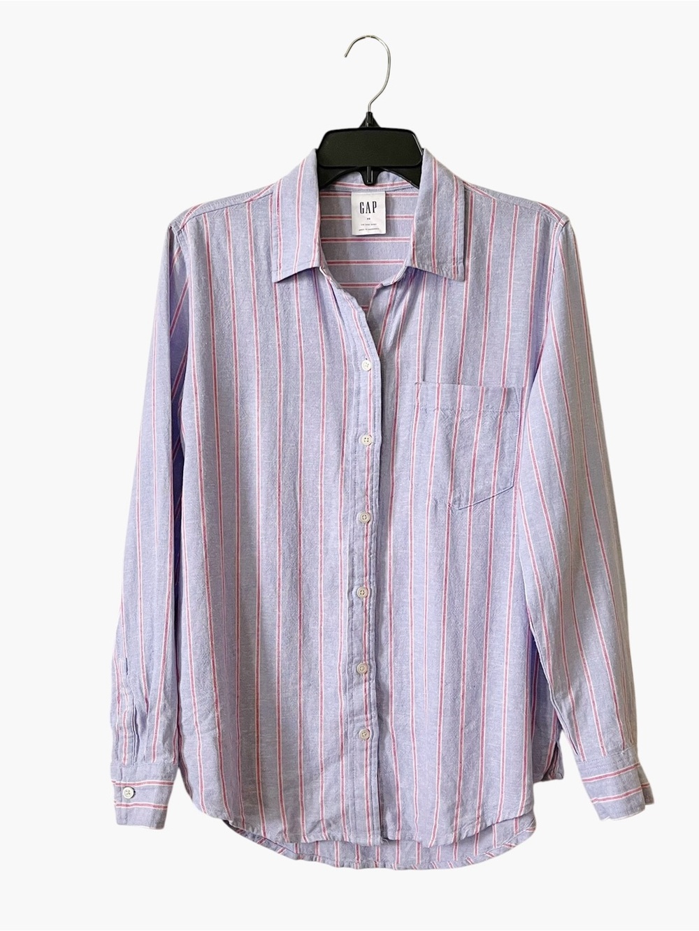 GAP The Easy Shirt Women's Size XS Blue Striped Linen Blend Button Front Top